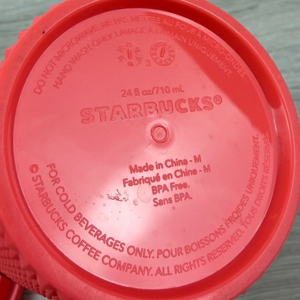 Starbucks Summer‎ 2022 Bling Studded Dragon Fruit Coral 24oz Tumbler No Straw